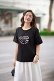  Áo phông nữ chất cotton cổ tròn dáng suông in hình 