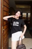  Áo phông nữ chất liệu cotton cổ tròn in chữ SMILE 