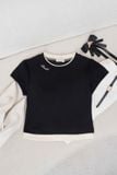  Áo Croptop Nữ Younger by Cardina Dáng Ngắn Vải Tăm Co Giãn Phối Cổ 