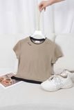  Áo Croptop Nữ Younger by Cardina Dáng Ngắn Vải Tăm Co Giãn Phối Cổ 