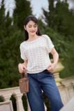  Áo phông nữ chất cotton thêu tay liền đính cúc ngọc trang trí vai 