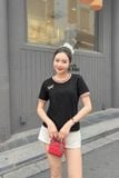  Áo phông nữ chất cotton bo viền đính tag nơ 