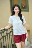  Áo kiểu ren nữ Cardina dòng Younger vải ren thiết kế ngắn tay cổ tròn 