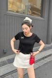  Áo phông nữ chất cotton bo viền đính tag nơ 