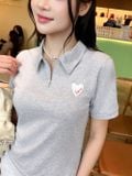  Áo polo nữ cổ khóa thêu ngực cotton cao cấp 