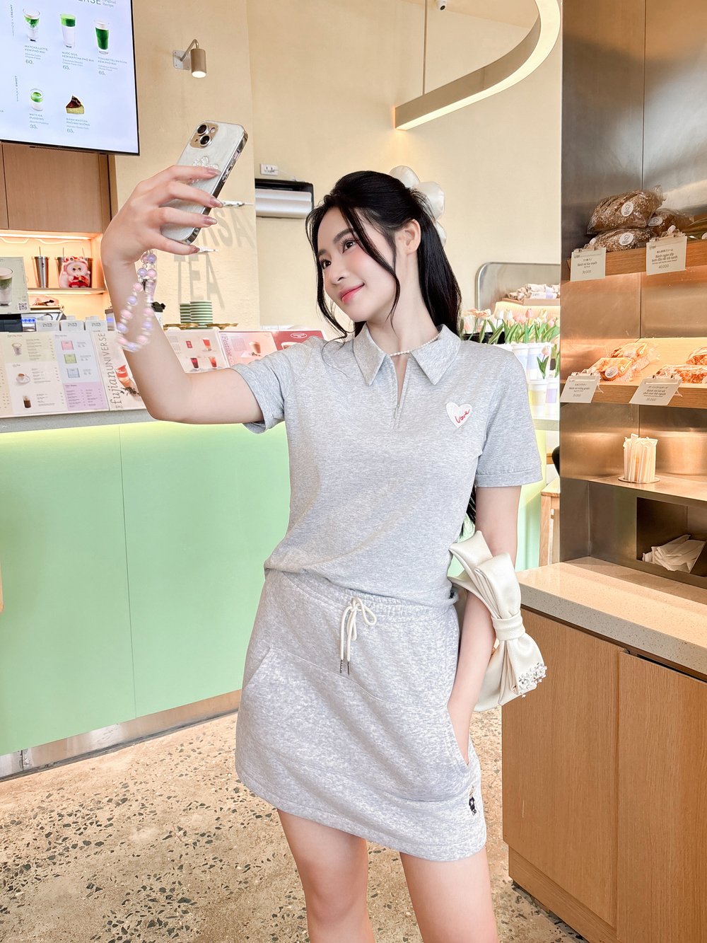 Áo polo nữ cổ khóa thêu ngực cotton cao cấp