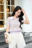  Áo phông nữ dáng polo chất liệu cotton cổ xẻ V 