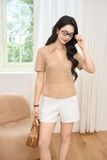  Áo phông nữ cổ polo ren cotton cổ V khóa lệ sau 