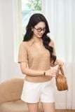  Áo phông nữ cổ polo ren cotton cổ V khóa lệ sau 