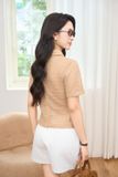  Áo phông nữ cổ polo ren cotton cổ V khóa lệ sau 