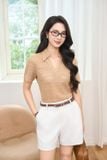  Áo phông nữ cổ polo ren cotton cổ V khóa lệ sau 