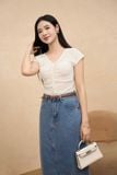  Áo kiểu ren nữ dòng Younger vải ren chun thiết kế cổ V nhún ngực 