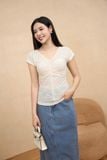  Áo kiểu ren nữ dòng Younger vải ren chun thiết kế cổ V nhún ngực 