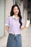  Áo sơ mi nữ chất thô kẻ dáng croptop rút gấu trẻ trung 