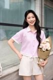  Áo sơ mi nữ chất thô kẻ dáng croptop rút gấu trẻ trung 