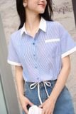  Áo sơ mi nữ chất thô kẻ dáng croptop rút gấu trẻ trung 