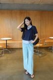  Áo kiểu nữ chất liệu cotton phối cổ sơ mi kẻ 