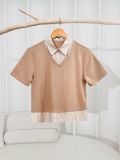  Áo kiểu nữ chất liệu cotton phối cổ sơ mi kẻ 