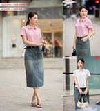  Áo sơ mi cổ đức nữ chất lụa tuyết dáng cộc tay 