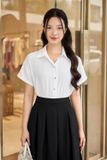  Áo sơ mi nữ cổ đức chất thô đũi vai chờm tay lơ vê 