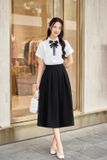  Áo sơ mi nữ cổ đức chất thô đũi vai chờm tay lơ vê 