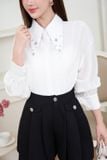  Áo sơ mi chất tơ cổ nhạn đính đá kèm áo 2 dây cùng màu 