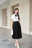  Áo sơ mi nữ cổ đức chất thô đũi vai chờm tay lơ vê 