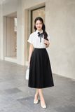  Áo sơ mi nữ cổ đức chất thô đũi vai chờm tay lơ vê 