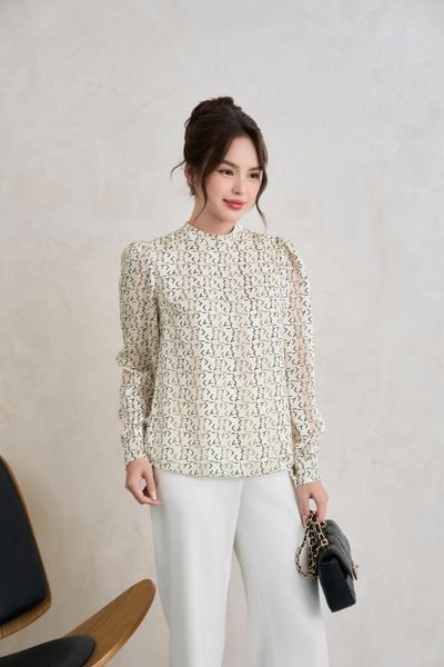  Áo sơmi cổ trụ tay dài chất tơ tằm mềm mại 