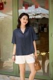  Áo sơ mi nữ dòng Younger vải đũi tơ thiết kế dáng suông cổ 2 ve 