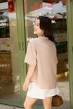  Áo sơ mi nữ dòng Younger vải đũi tơ thiết kế dáng suông cổ 2 ve 