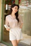 Áo sơ mi nữ dòng Younger vải đũi tơ thiết kế dáng suông cổ 2 ve 