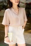  Áo sơ mi nữ dòng Younger vải đũi tơ thiết kế dáng suông cổ 2 ve 