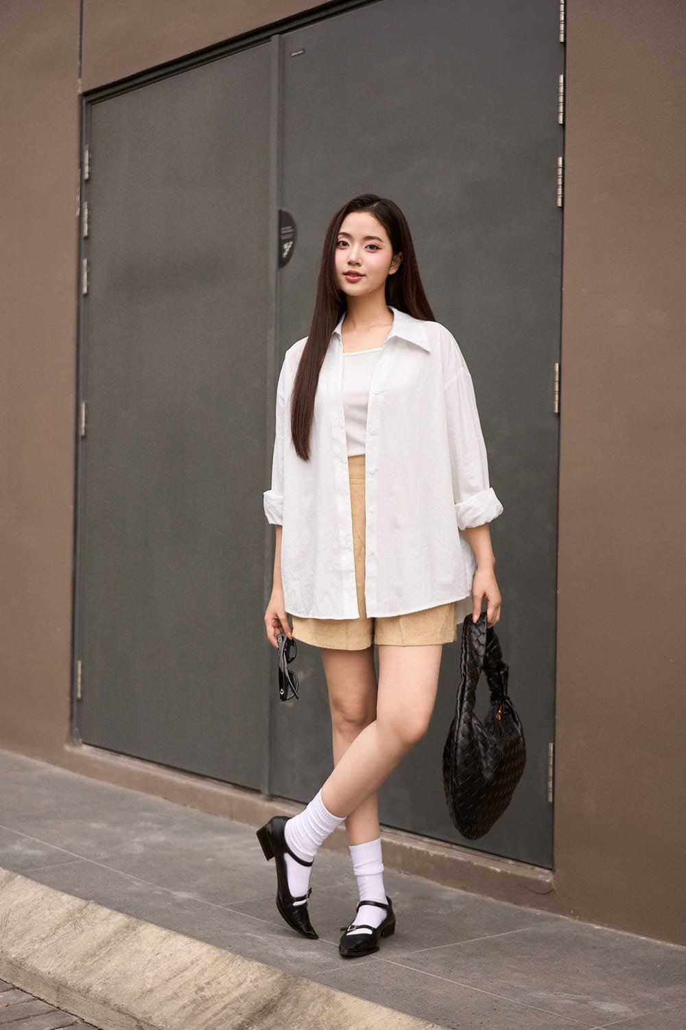 Áo sơ mi nữ cổ đức dài tay basic chất thô 