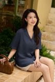  Áo sơ mi nữ dòng Younger vải đũi tơ thiết kế dáng suông cổ 2 ve 