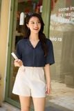  Áo sơ mi nữ dòng Younger vải đũi tơ thiết kế dáng suông cổ 2 ve 