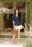  Áo sơ mi nữ dòng Younger vải đũi tơ thiết kế dáng suông cổ 2 ve 