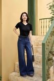  Áo thun nữ Cardina vải tăm cotton dáng cổ tim trơn màu 