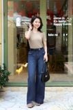 Áo thun nữ Cardina vải tăm cotton dáng cổ tim trơn màu 