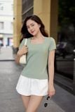  Áo thun nữ chất liệu tăm lạnh cổ vuông tay bồng Cardina 
