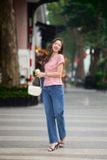  Áo phông nữ chất cotton dáng tay liền cánh dơi họa tiết kẻ ngang phối cúc vai 