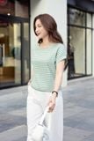  Áo phông nữ chất liệu cotton cao cấp Cardina  dáng kẻ tay liền có phối 