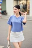  Áo phông nữ chất cotton dáng cổ tim croptop tôn eo 