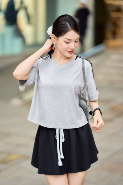 Áo phông nữ chất cotton dáng cổ tim croptop tôn eo