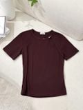  Áo thun nữ dáng cổ xẻ cách điệu phối khuy cotton co giãn 