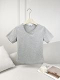  Áo phông nữ chất cotton thiết kế khuyết cổ đính tag 