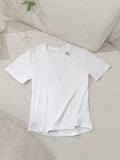  Áo thun nữ dáng cổ xẻ cách điệu phối khuy cotton co giãn 
