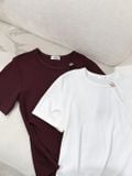  Áo thun nữ dáng cổ xẻ cách điệu phối khuy cotton co giãn 