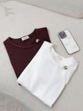  Áo thun nữ dáng cổ xẻ cách điệu phối khuy cotton co giãn 
