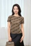  Áo thun nữ in chữ nhung dáng ôm cổ leo thời thượng 